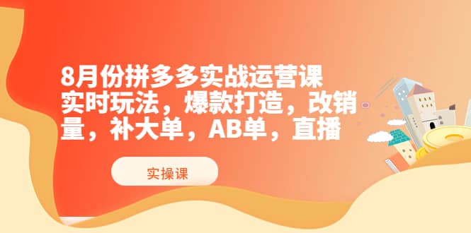 8月份拼多多实战运营课，实时玩法，爆款打造，改销量，补大单，AB单，直播-飞秋社