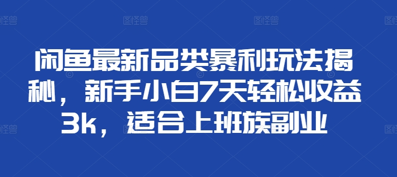 闲鱼最新品类暴利玩法揭秘，新手小白7天轻松赚3000+，适合上班族副业-飞秋社