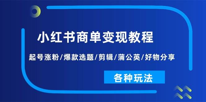 小红书商单变现教程：起号涨粉/爆款选题/剪辑/蒲公英/好物分享/各种玩法-飞秋社