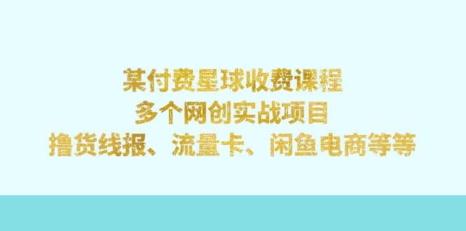 某付费星球课程：多个网创实战项目，撸货线报、流量卡、闲鱼电商等等-飞秋社