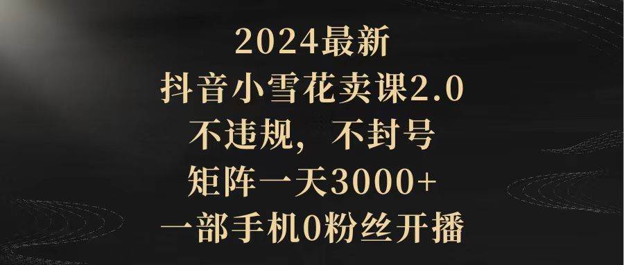 2024最新抖音小雪花卖课2.0 不违规 不封号 矩阵一天3000+一部手机0粉丝开播-飞秋社