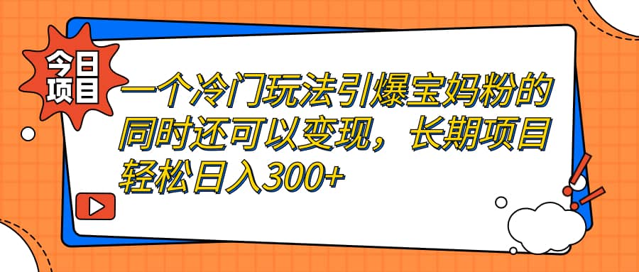 一个冷门玩法引爆宝妈粉的同时还可以变现，长期项目轻松日入300+-飞秋社