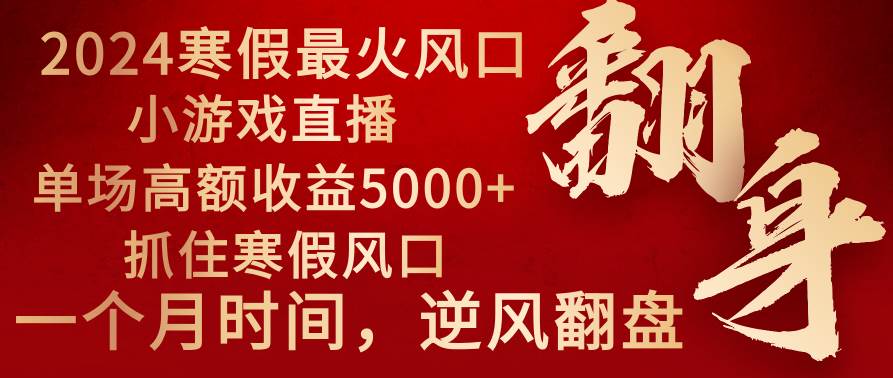 2024年最火寒假风口项目 小游戏直播 单场收益5000+抓住风口 一个月直接提车-飞秋社