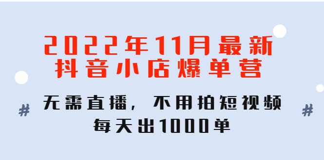 2022年11月最新抖音小店爆单训练营：无需直播，不用拍短视频，每天出1000单-飞秋社