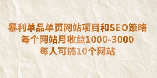 暴利单品单页网站项目和SEO策略 每个网站月收益1000-3000 每人可搞10个-飞秋社