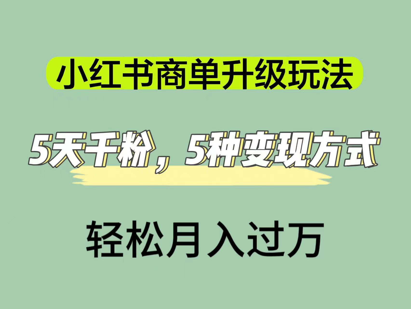 小红书商单升级玩法，5天千粉，5种变现渠道，轻松月入1万+-飞秋社