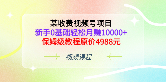 某收费视频号项目，新手0基础轻松月赚10000+，保姆级教程原价4988元-飞秋社