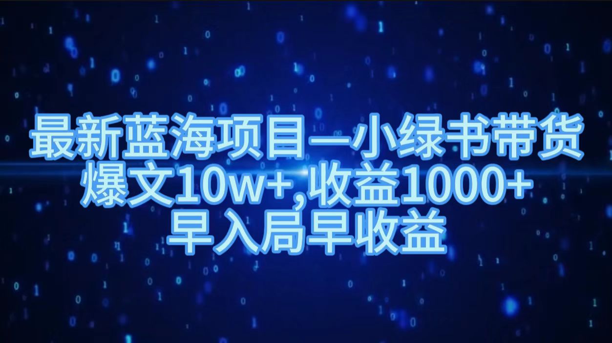 最新蓝海项目小绿书带货，爆文10w＋，收益1000＋，早入局早获益！！-飞秋社