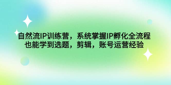 自然流IP训练营，系统掌握IP孵化全流程，也能学到选题，剪辑，账号运营经验-飞秋社