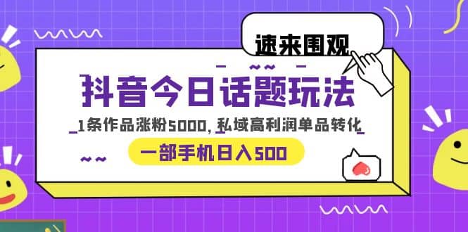 抖音今日话题玩法，1条作品涨粉5000，私域高利润单品转化 一部手机日入500-飞秋社