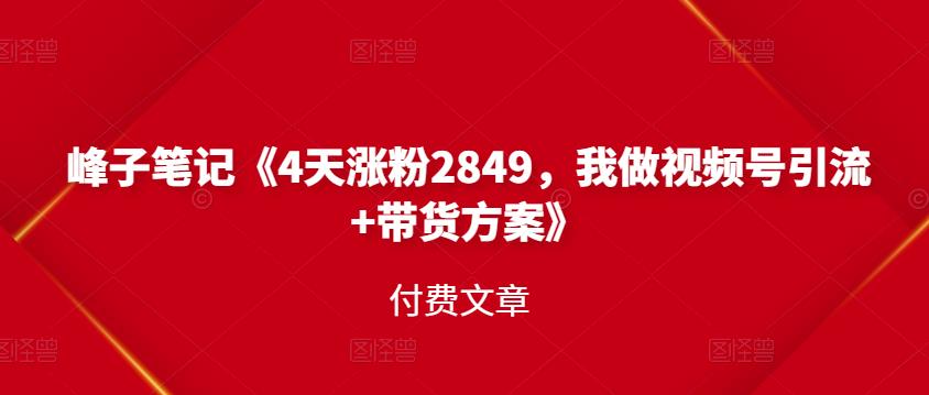 峰子笔记《4天涨粉2849，我做视频号引流+带货方案》付费文章-飞秋社