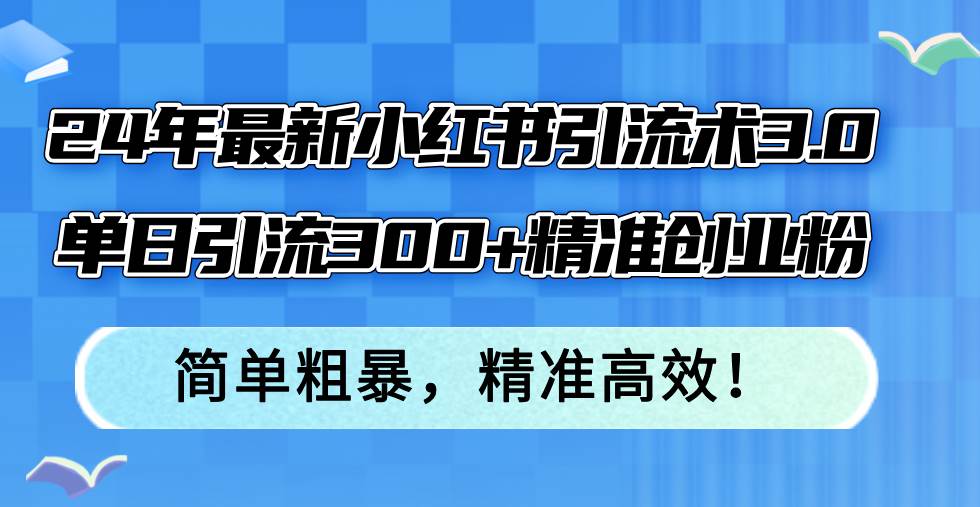 24年最新小红书引流术3.0，单日引流300+精准创业粉，简单粗暴，精准高效！-飞秋社