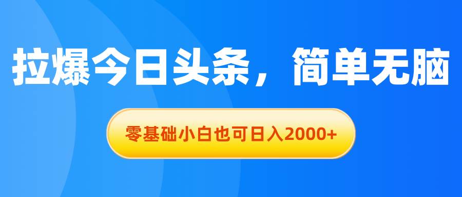 拉爆今日头条，简单无脑，零基础小白也可日入2000+-飞秋社