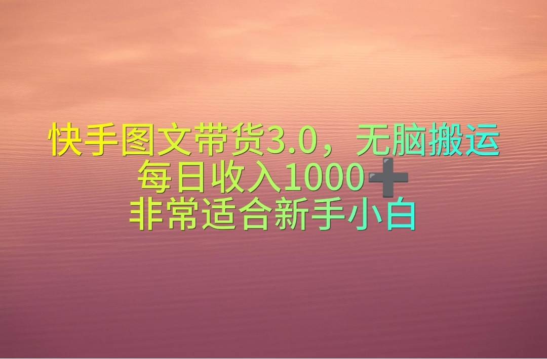 快手图文带货3.0，无脑搬运，每日收入1000＋，非常适合新手小白-飞秋社