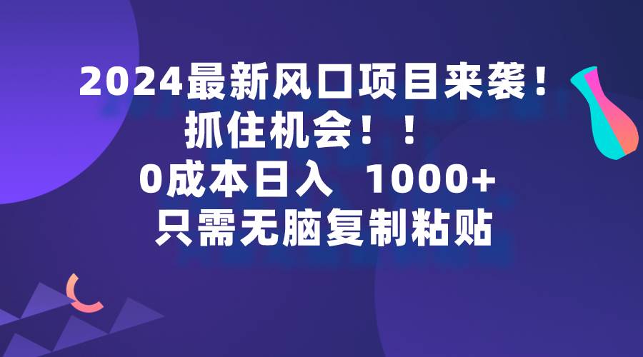 2024最新风口项目来袭，抓住机会，0成本一部手机日入1000+，只需无脑复…-飞秋社