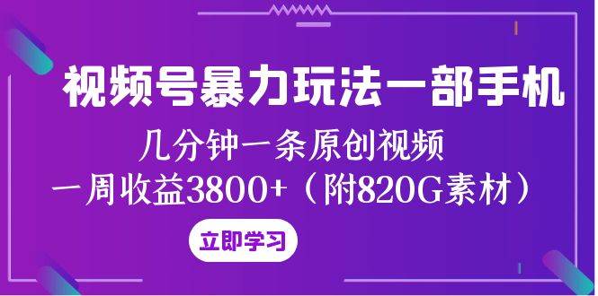 视频号暴力玩法一部手机 几分钟一条原创视频 一周收益3800+（附820G素材）-飞秋社