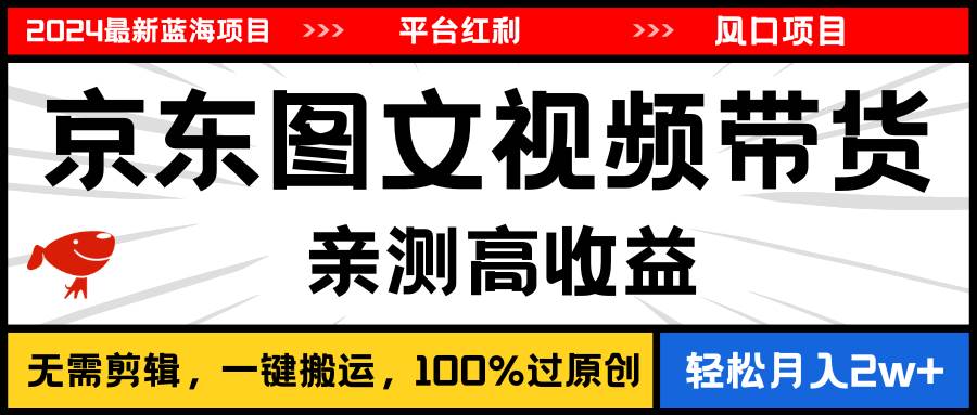 2024最新蓝海项目，逛逛京东图文视频带货，无需剪辑，月入20000+-飞秋社