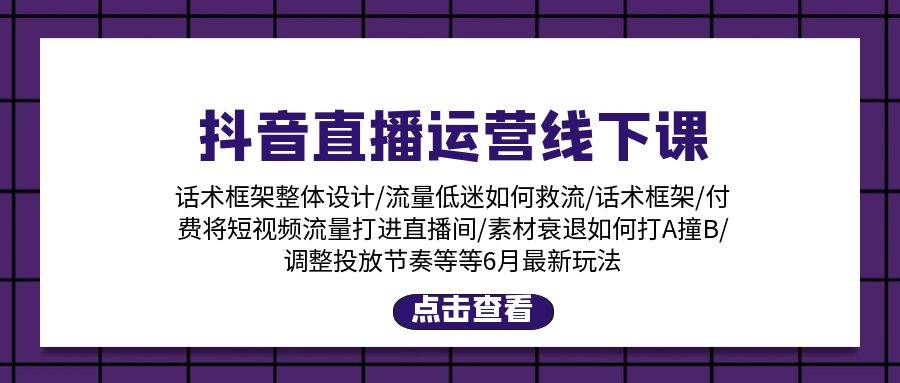 抖音直播运营线下课：话术框架/付费流量直播间/素材A撞B/等6月新玩法-飞秋社