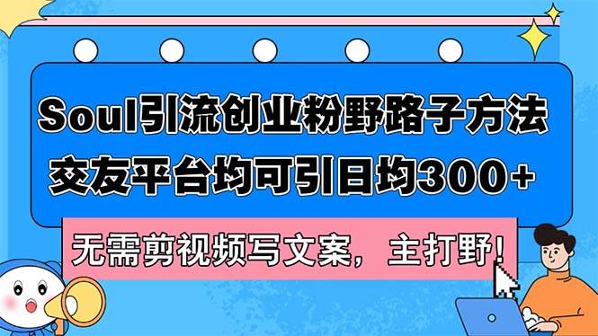 Soul引流创业粉野路子方法，交友平台均可引日均300+，无需剪视频写文案…-飞秋社