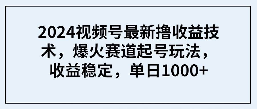 2024视频号最新撸收益技术，爆火赛道起号玩法，收益稳定，单日1000+-飞秋社