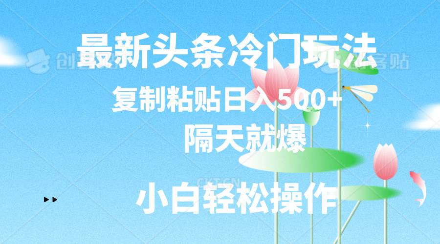 最新头条冷门玩法，隔天就爆，复制粘贴日入500+-飞秋社