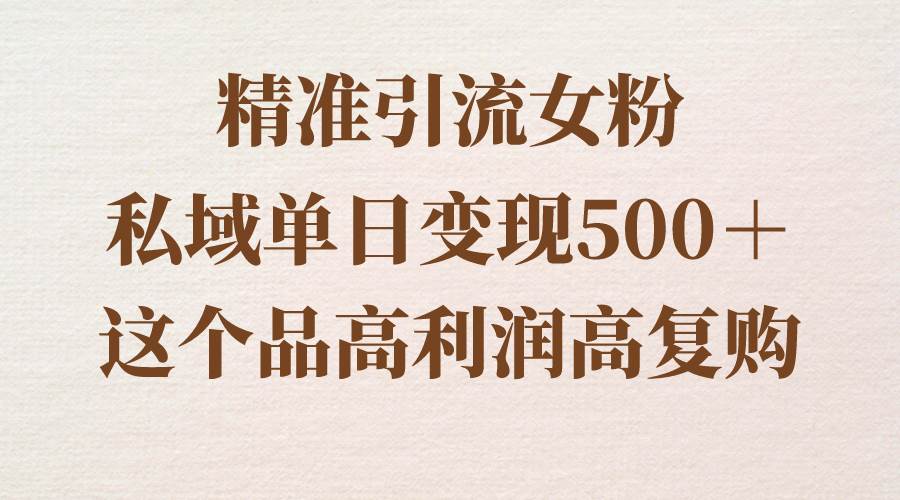 精准引流女粉，私域单日变现500＋，高利润高复购，保姆级实操教程分享-飞秋社