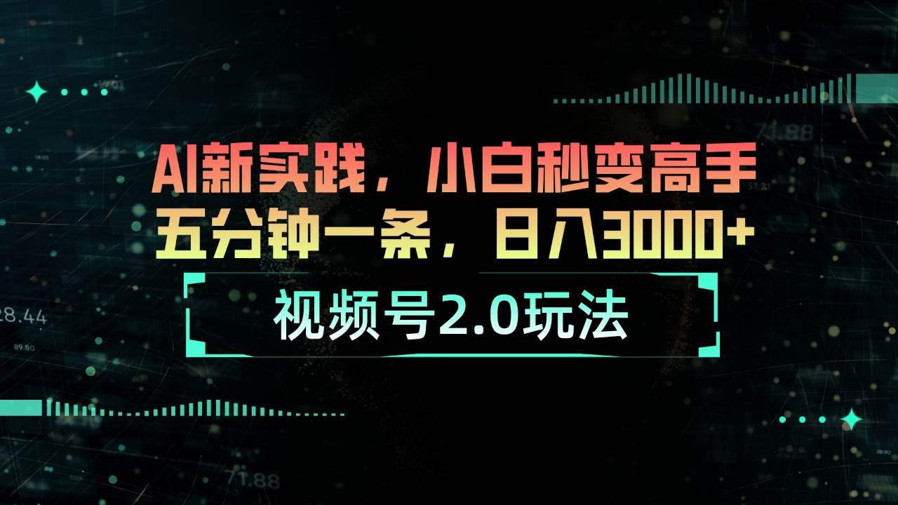 视频号2.0玩法 AI新实践，小白秒变高手五分钟一条，日入3000+-飞秋社