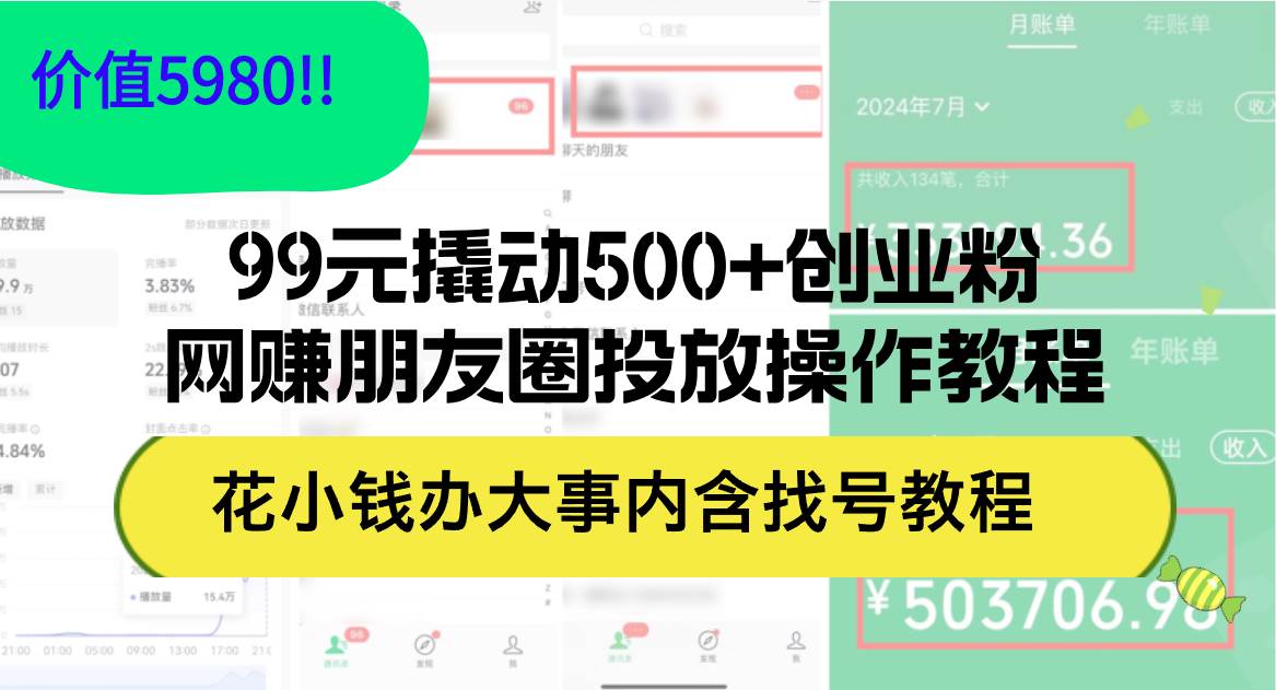 99元撬动500+创业粉，网赚朋友圈投放操作教程价值5980！花小钱办大事内…-飞秋社