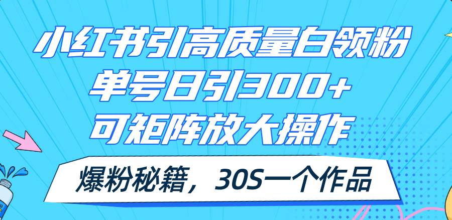 小红书引高质量白领粉，单号日引300+，可放大操作，爆粉秘籍！30s一个作品-飞秋社